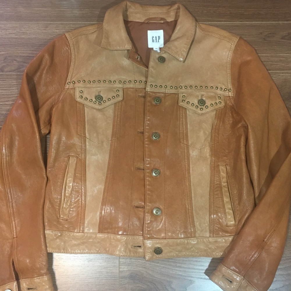 Gap Limited edition Brown Studded Leather Jacket - Picture 2 of 7